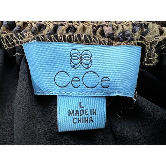 CeCe Top Wmns Large Leopard Print Sheer Blouse Off the Shoulder Ruffle Sleeve - Picture 3 of 13